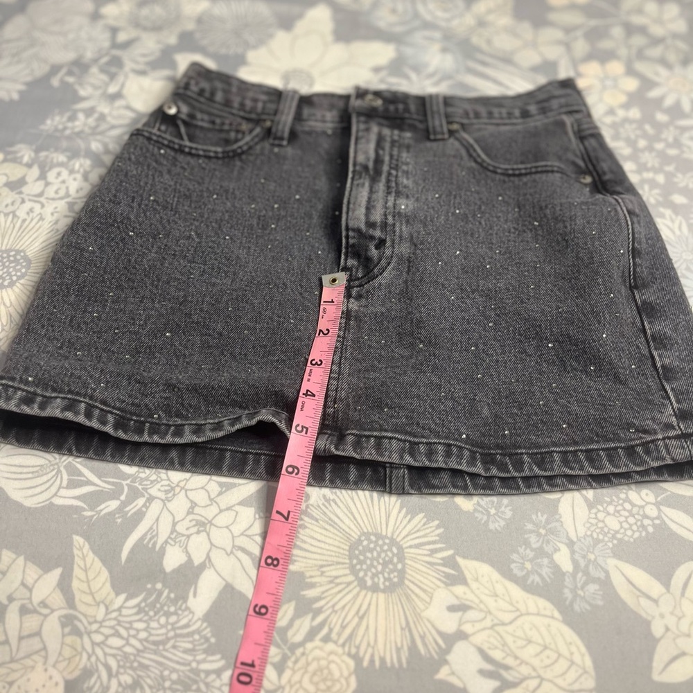 Abercrombie & Fitch High Rise Denim Mini Skirt Black Rhinestone Size 24 Y2K - Picture 12 of 16
